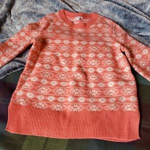 Gap Pink Snowflake Pattern Lamb's Wool Sweater